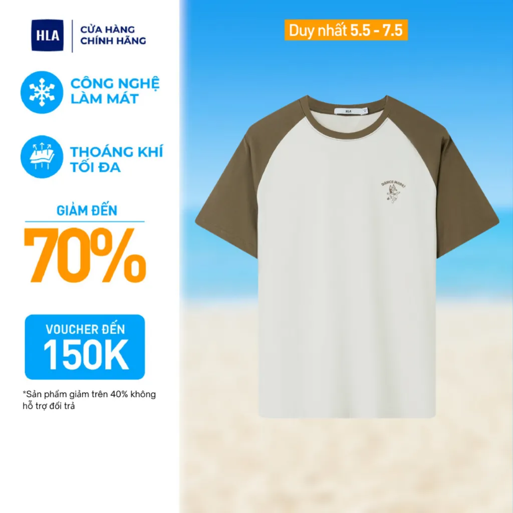 Ảnh Áo thun nam HLA raglan tay ngắn màu rêu logo thêu Dance Mode, chất liệu mềm mại và thoải mái 1