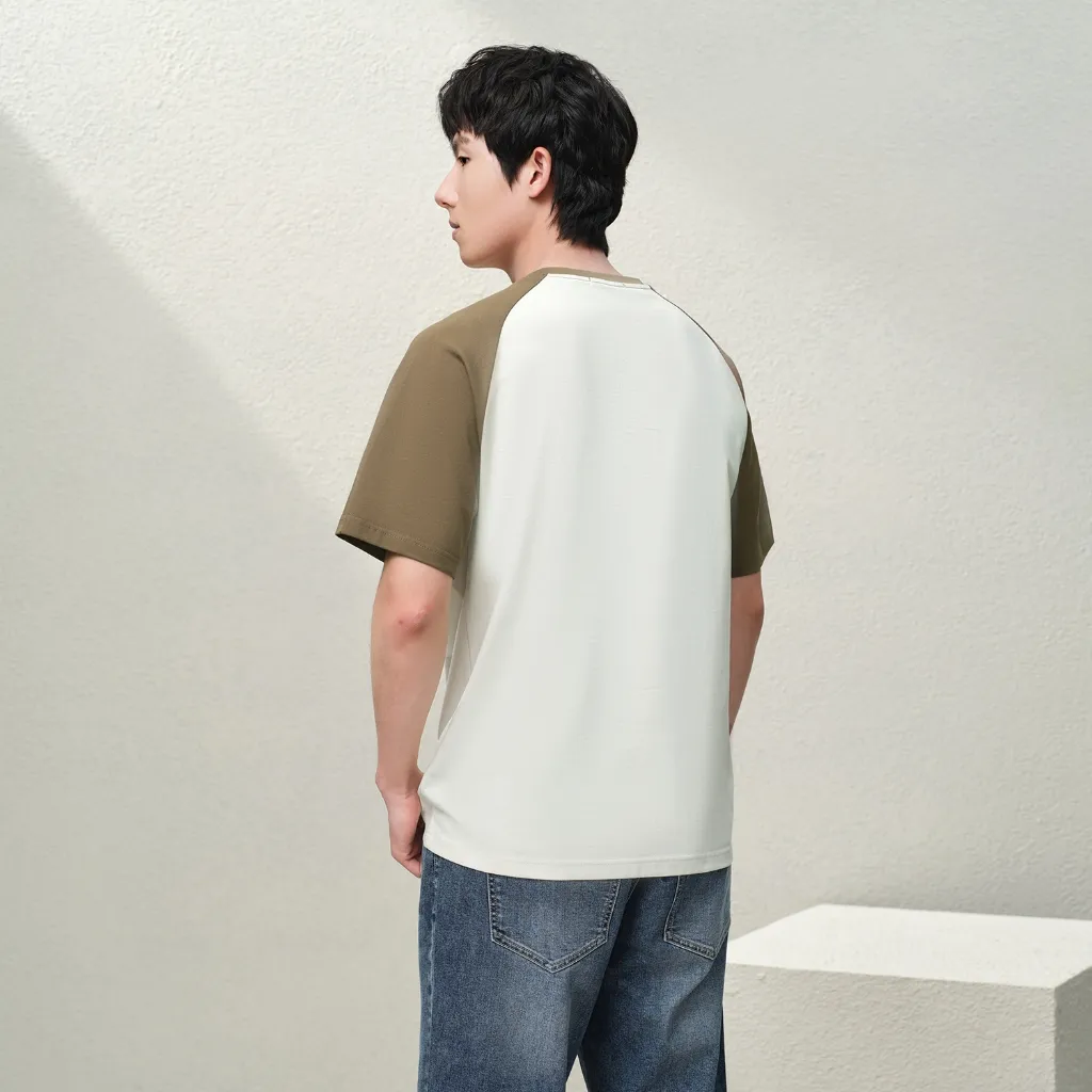 Ảnh Áo thun nam HLA raglan tay ngắn màu rêu logo thêu Dance Mode, chất liệu mềm mại và thoải mái 3