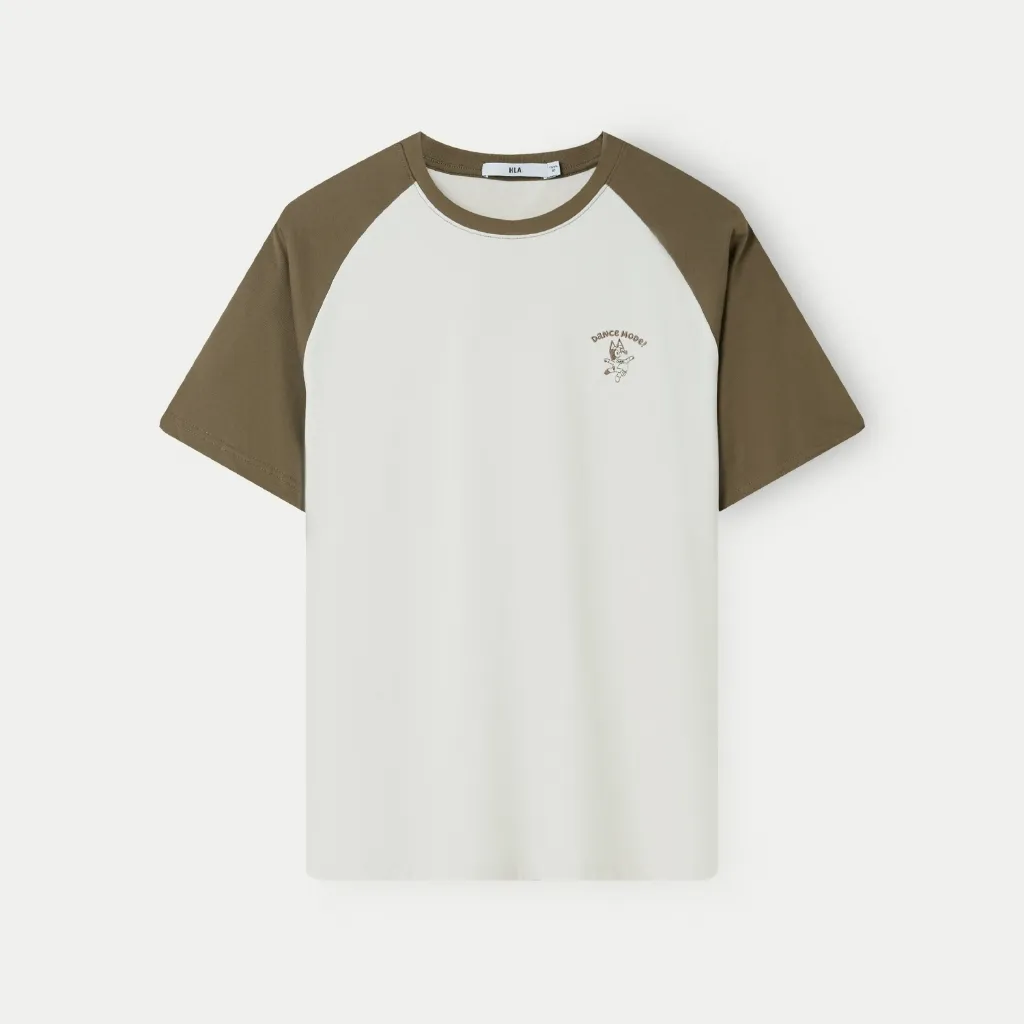 Ảnh Áo thun nam HLA raglan tay ngắn màu rêu logo thêu Dance Mode, chất liệu mềm mại và thoải mái 4