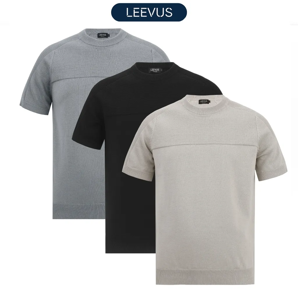Ảnh Áo thun nam LEN DỆT KIM cotton cao cấp Mix Ribbed T-shirt thiết kế ôm dáng lịch lãm LEEVUS AT30 1
