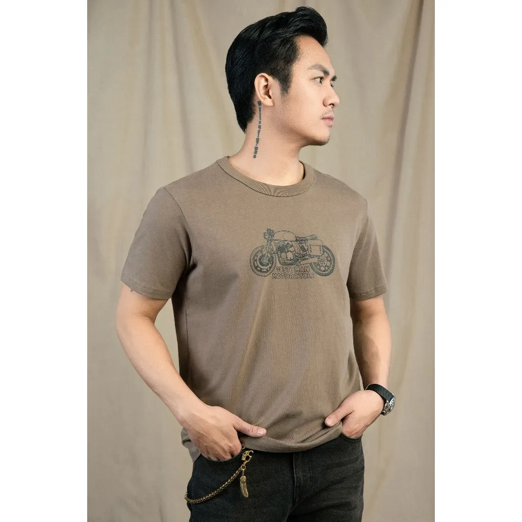Ảnh Áo Thun Nam Motorcycle Dustyman, Vải 100% Cotton Cao Cấp,Hình In Cổ Điển,Form Regular Fit 2