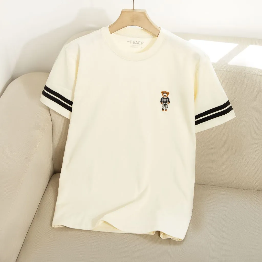 Ảnh Áo thun nam Ourse cổ tròn, chất vải cotton thoáng mát, dáng regular, logo thêu gấu, tay phối sọc-FEAER 1