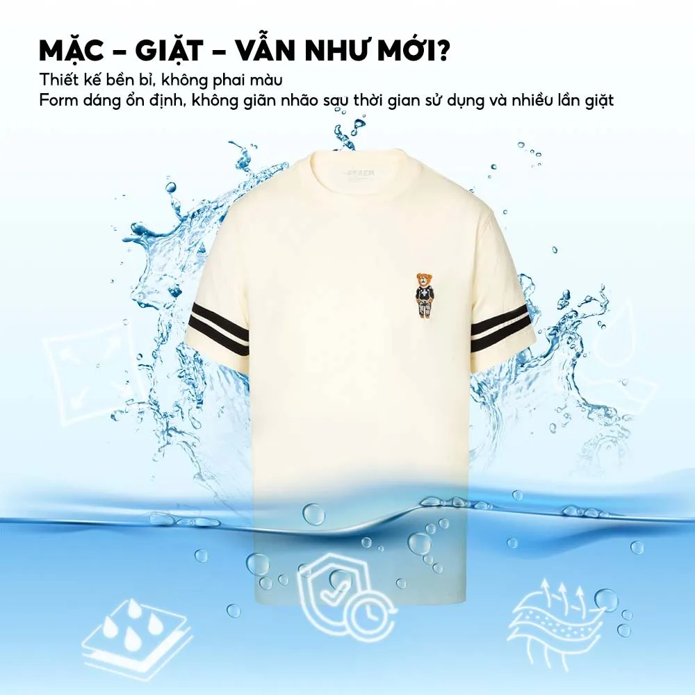 Ảnh Áo thun nam Ourse cổ tròn, chất vải cotton thoáng mát, dáng regular, logo thêu gấu, tay phối sọc-FEAER 3