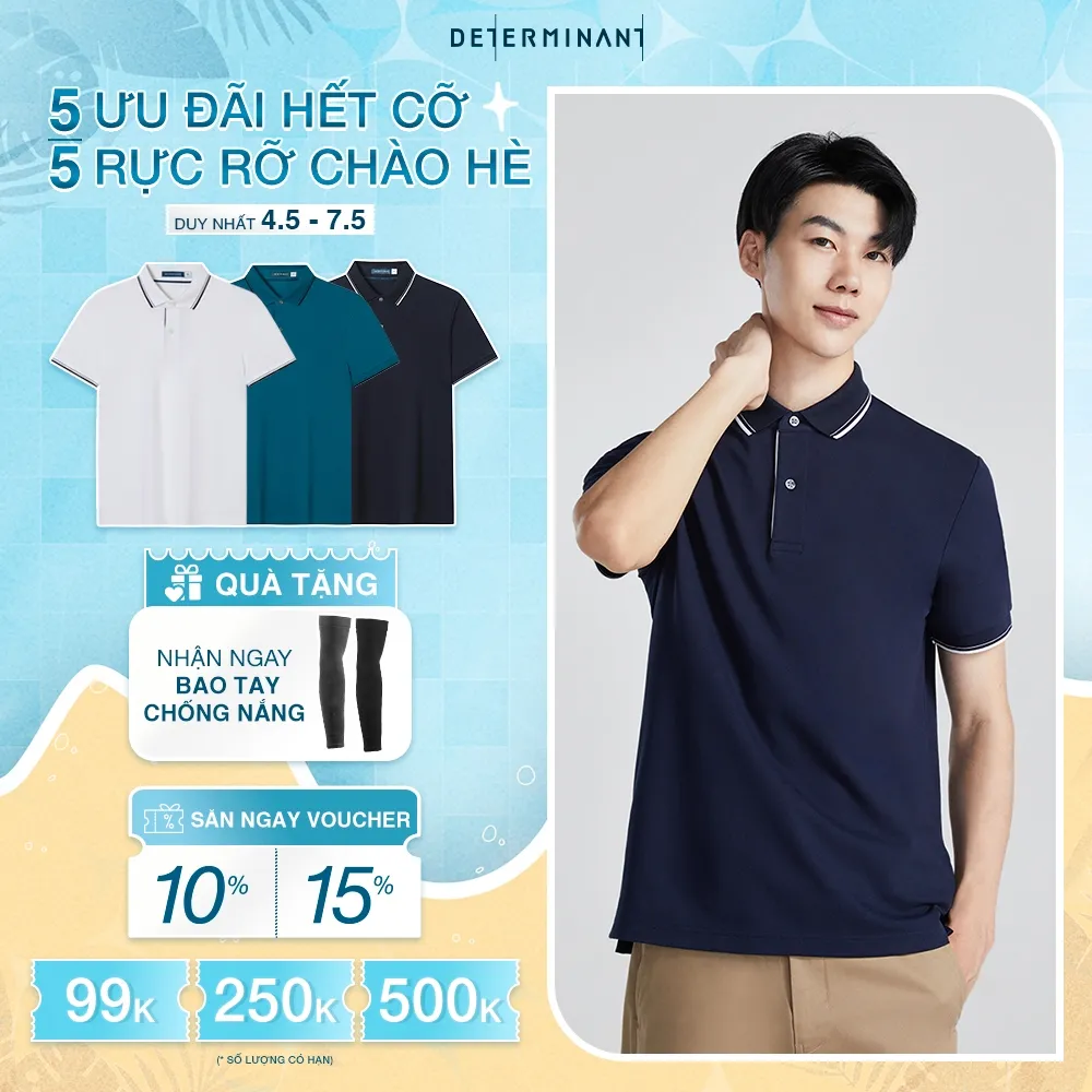 Ảnh Áo thun nam polo DETERMINANT - Cotton cao cấp Visdry kháng nước thấm hút tối đa - P01-04 - màu navy phối cả viền trắng 1