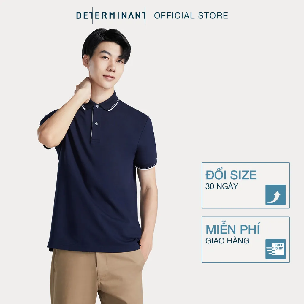 Ảnh Áo thun nam polo DETERMINANT - Cotton cao cấp Visdry kháng nước thấm hút tối đa - P01-04 - màu navy phối cả viền trắng 3