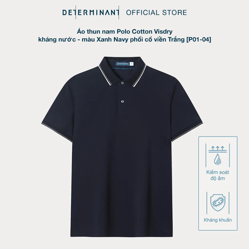 Ảnh Áo thun nam polo DETERMINANT - Cotton cao cấp Visdry kháng nước thấm hút tối đa - P01-04 - màu navy phối cả viền trắng 4
