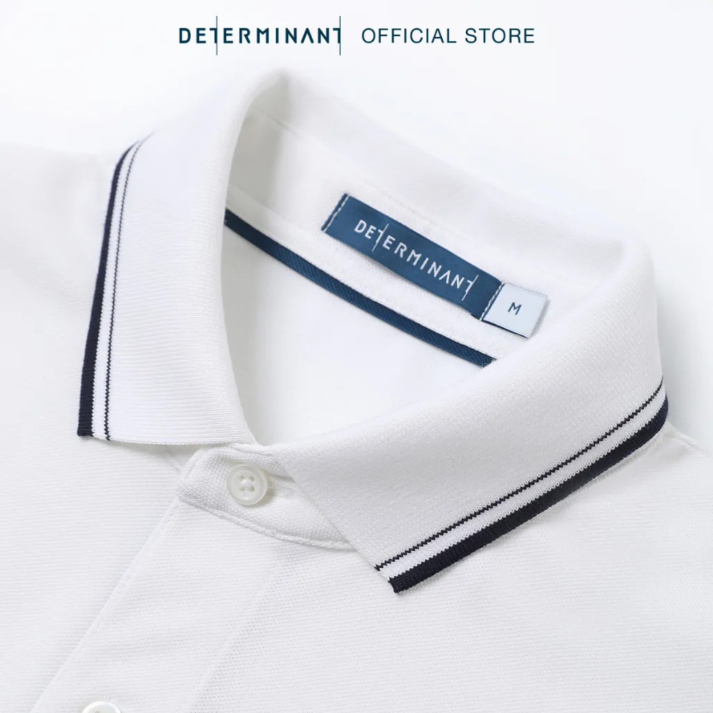 Ảnh Áo thun nam polo DETERMINANT - Cotton cao cấp Visdry kháng nước thấm hút tối đa - P01-04 - màu trắng phối cổ viền xanh 4