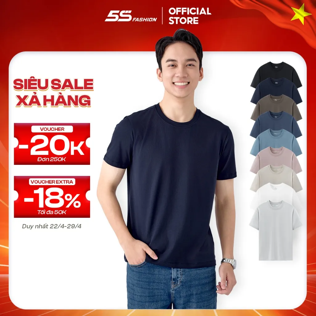 Ảnh Áo Thun Nam SMART-COTTON 5S FASHION, Thiết Kế Trơn, Thoáng Mát, Nhiều Màu, Dễ Mặc (ATS25045) 1