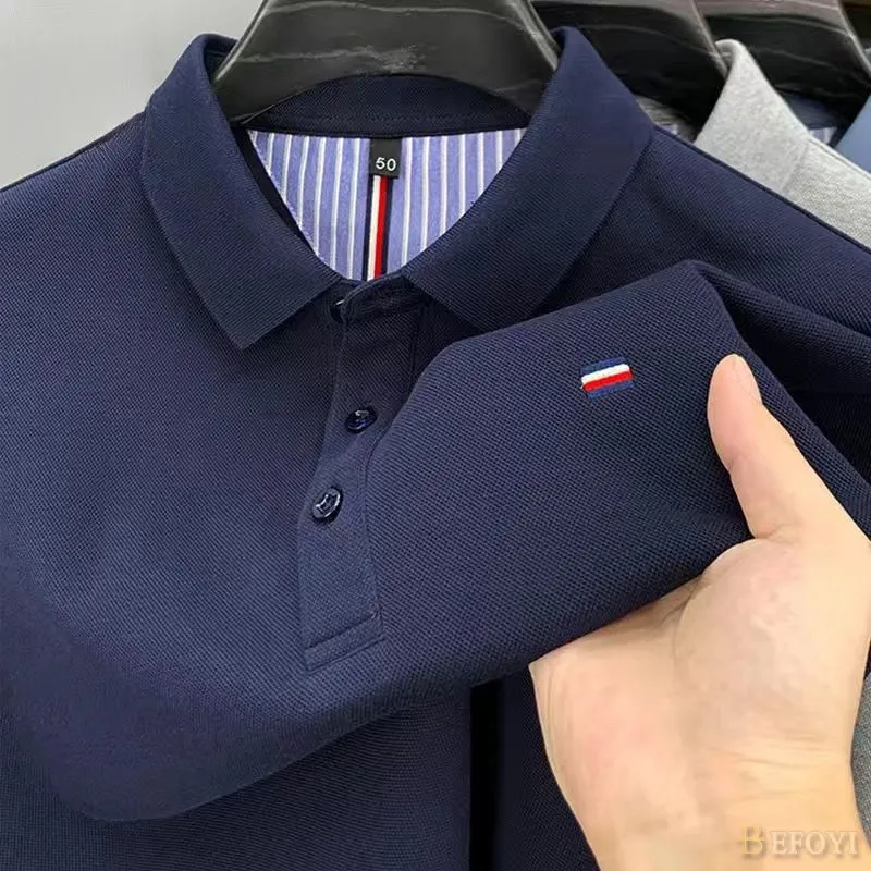 Ảnh Áo thun nam thêu màu trơn tay ngắn mềm mại thoáng khí áo sơ mi polo thông thường đa năng nhanh khô hàng đầu nhiều màu tùy chọn WL001 2