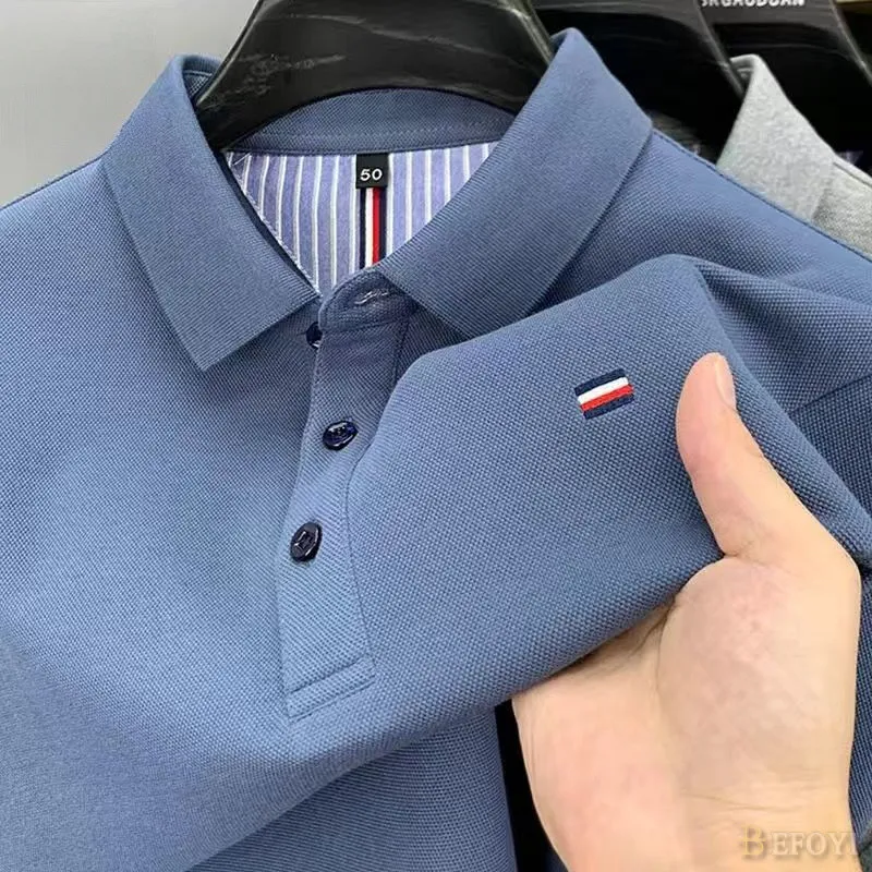 Ảnh Áo thun nam thêu màu trơn tay ngắn mềm mại thoáng khí áo sơ mi polo thông thường đa năng nhanh khô hàng đầu nhiều màu tùy chọn WL001 4