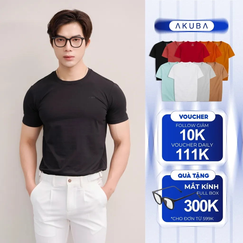 Ảnh Áo Thun Nam Trơn Cotton 4 Chiều AKUBA Slimfit Basic Tay Ngắn Vải Mịn Thấm Hút Mồ Hôi Tốt | 01JE0842 1
