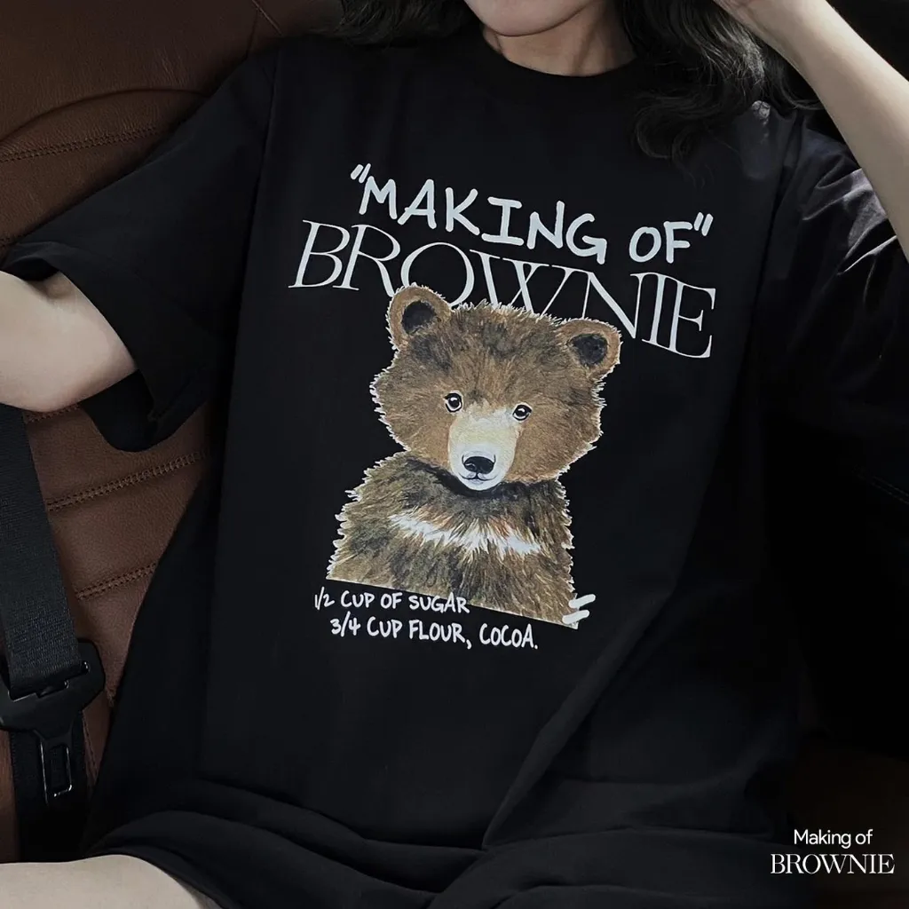 Ảnh Áo thun NELLY Cotton 260gsm Premium - Brownie dễ thương Tay Lỡ Form Rộng Nam Nữ 4