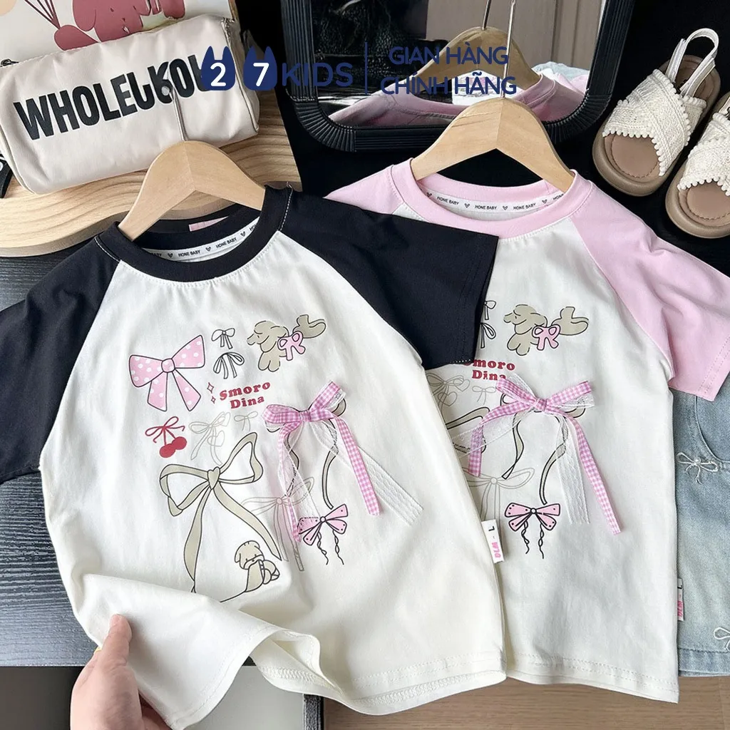 Ảnh Áo thun ngắn tay bé gái 27Kids KACADY họa tiết dễ thương cotton hè nữ cho trẻ 2-10 tuổi GSTS6 1