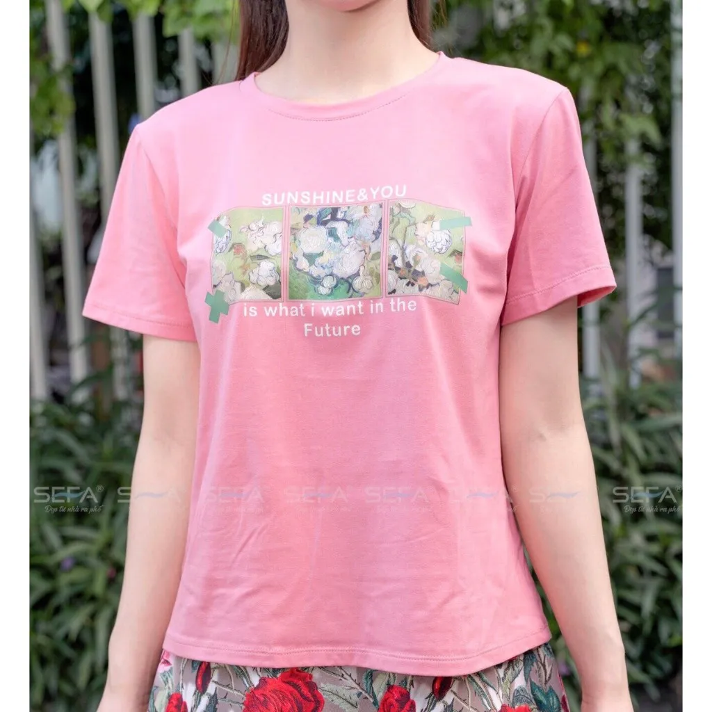Ảnh áo thun ngắn tay SEFA in hình chất liệu cotton 100% co dãn 4 chiều nhiều màu cực xinh 4