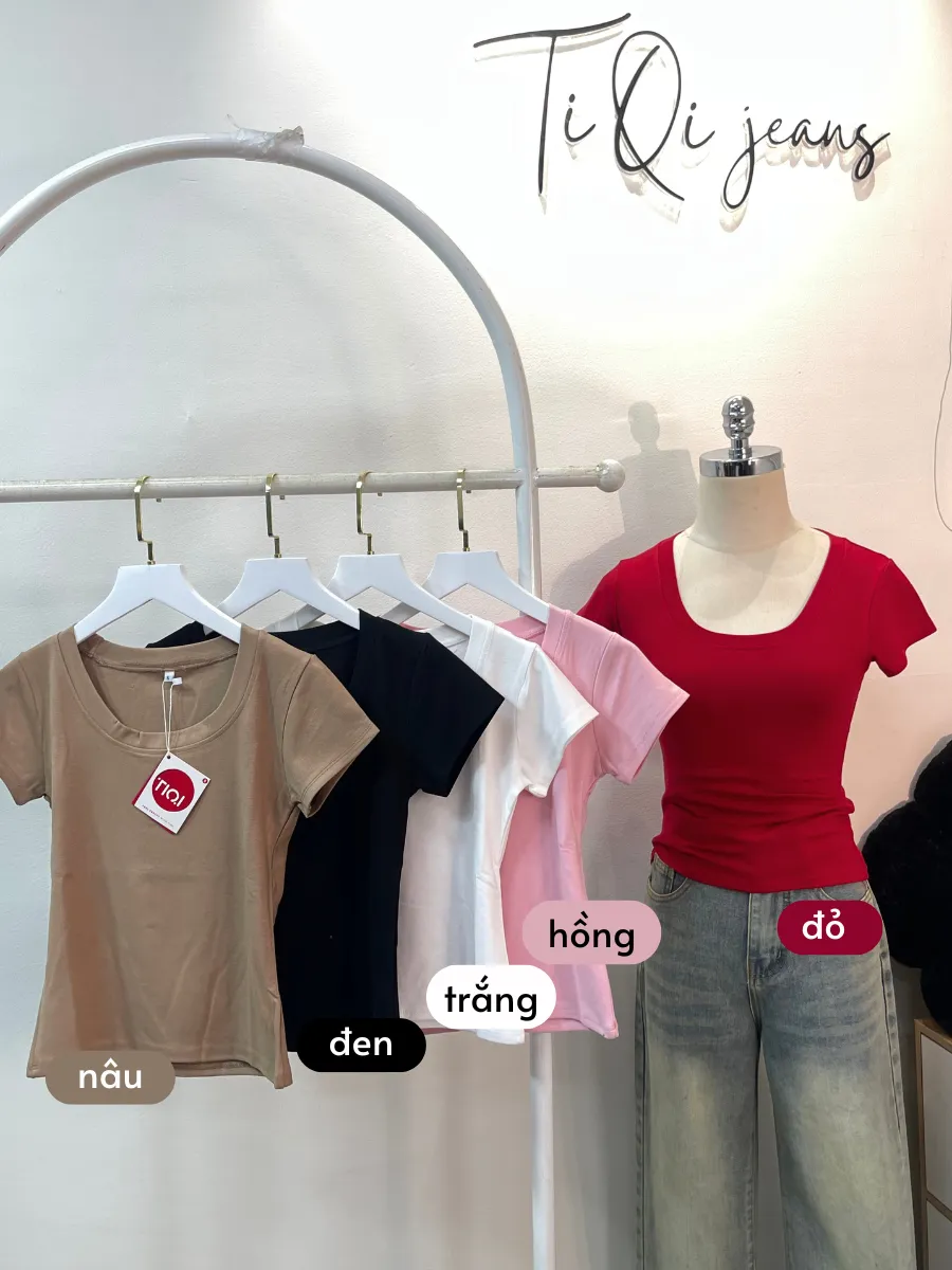 Ảnh Áo thun nhũ cổ U co giãn ôm body trơn TiQi Jeans A-167 1