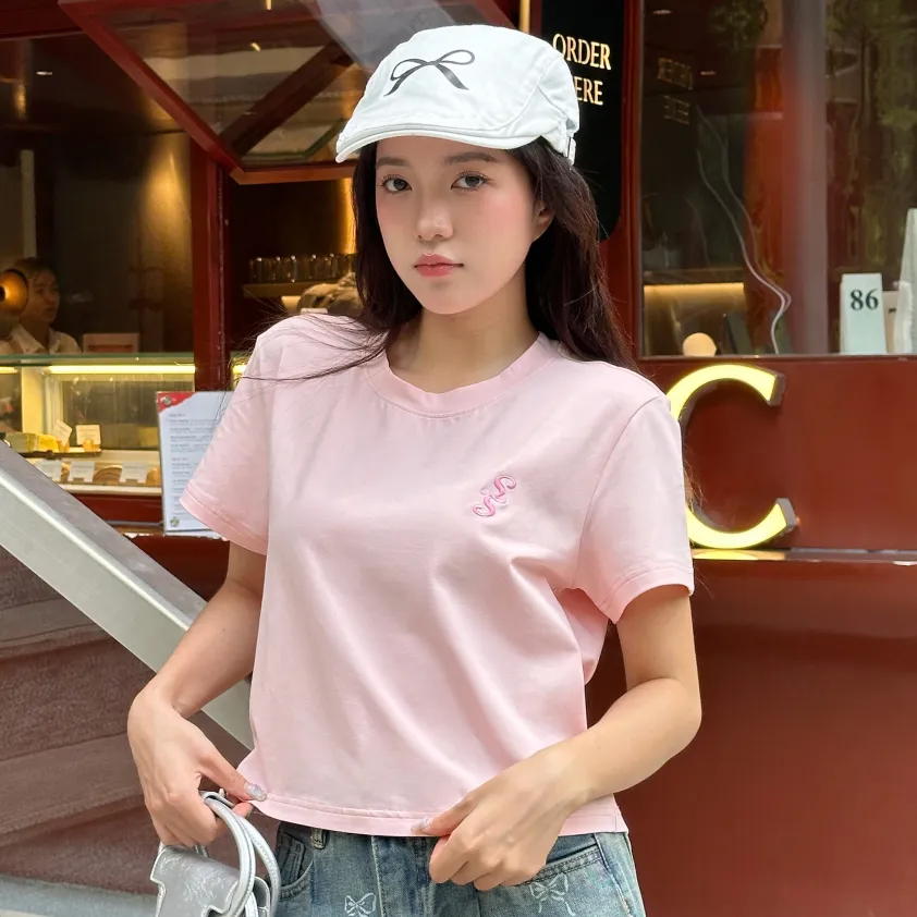 Ảnh Áo thun nữ, áo phông Unisex basic màu trắng, đen, hồng - Simple Twist 4