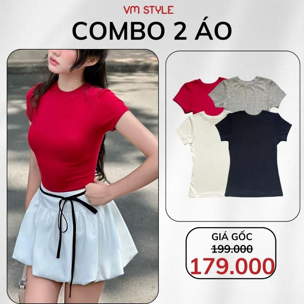 Ảnh Áo thun nữ cổ tròn VMSTYLE, Áo kiểu nữ form ôm tay ngắn màu trơn đơn giản đi học, đi chơi, đi làm ATU00832 2