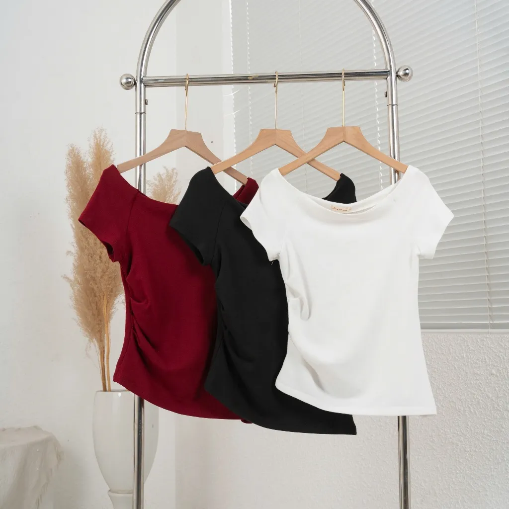 Ảnh Áo thun nữ Evalover mã 276 kiểu dáng ngang vai, chất cotton Nhật co giãn 4 chiều 3