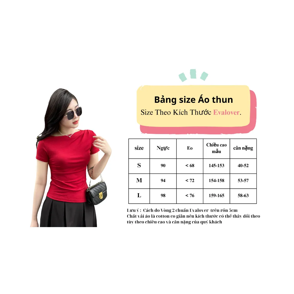 Ảnh Áo thun nữ lệch vai Evalover – Nhún eo gấu vát, vải cotton co giãn 4 chiều 4