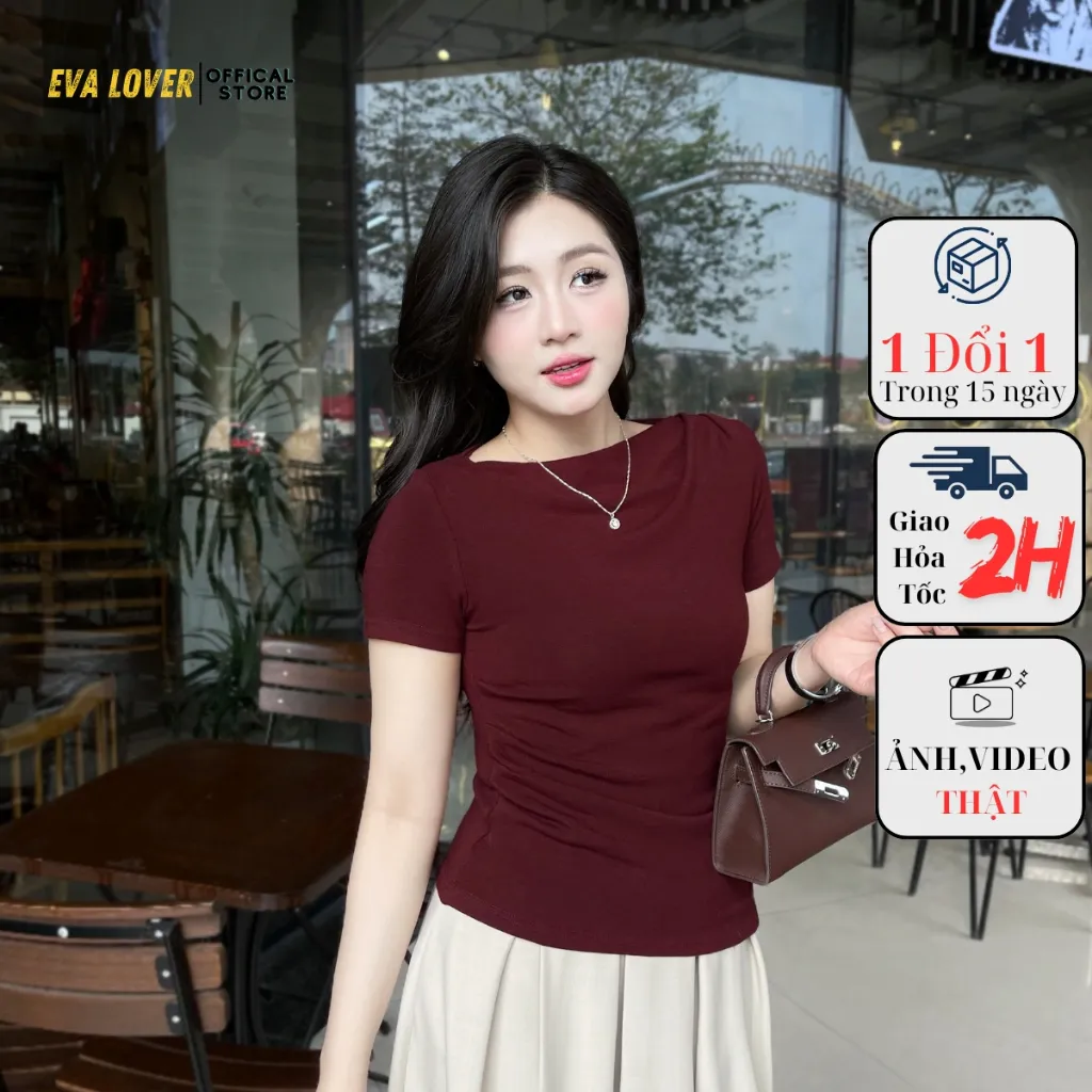 Ảnh Áo Thun Nữ mã 269 Kiểu Lệch Vai Gấu Vát Nhún Eo Chất Vải Mềm Mịn Chất Cotton Nhật 1