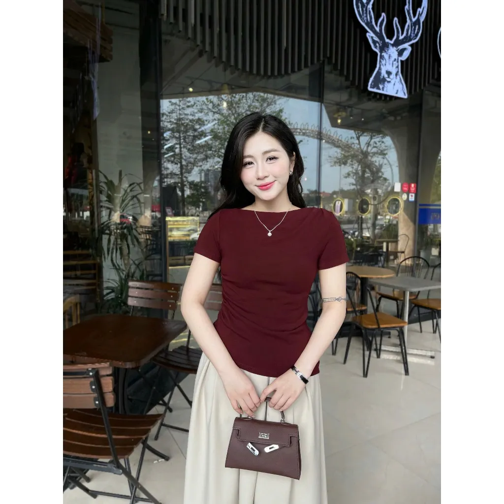 Ảnh Áo Thun Nữ mã 269 Kiểu Lệch Vai Gấu Vát Nhún Eo Chất Vải Mềm Mịn Chất Cotton Nhật 2