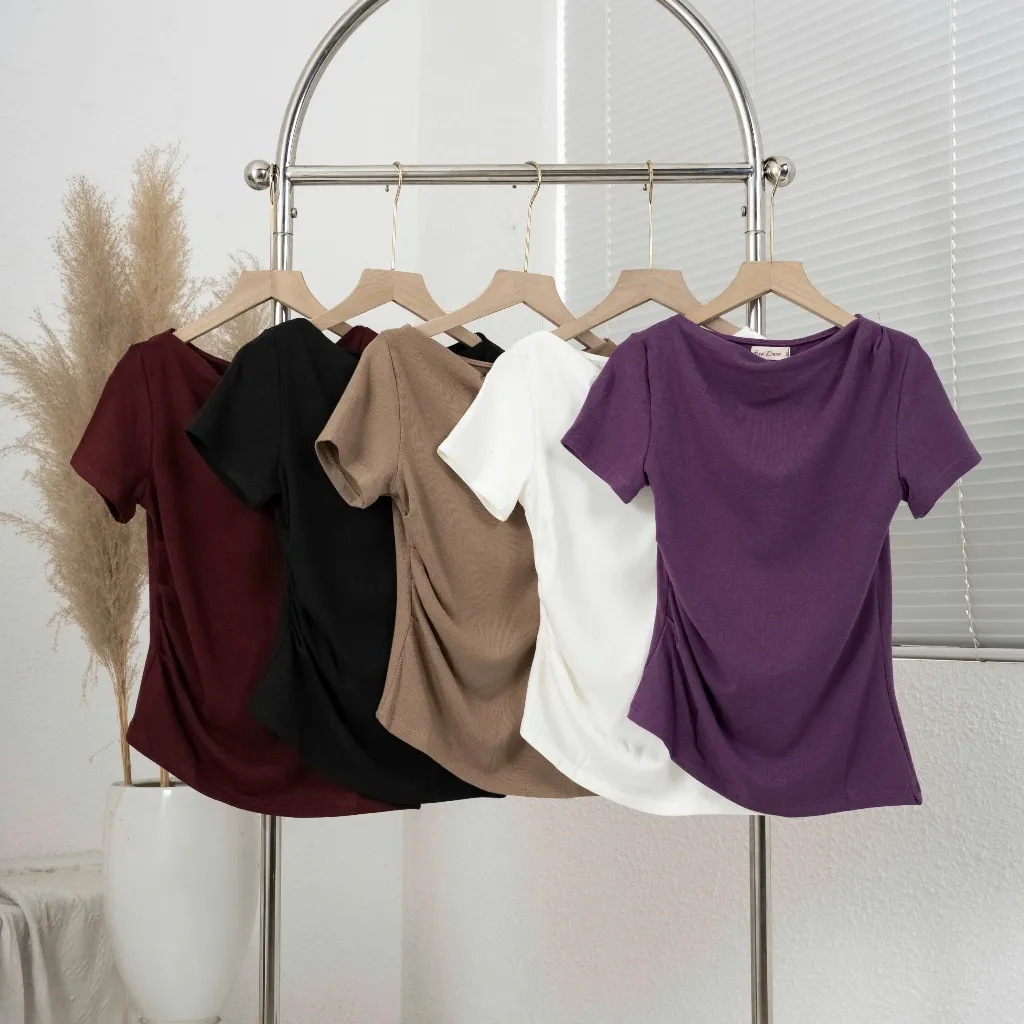 Ảnh Áo Thun Nữ mã 269 Kiểu Lệch Vai Gấu Vát Nhún Eo Chất Vải Mềm Mịn Chất Cotton Nhật 4