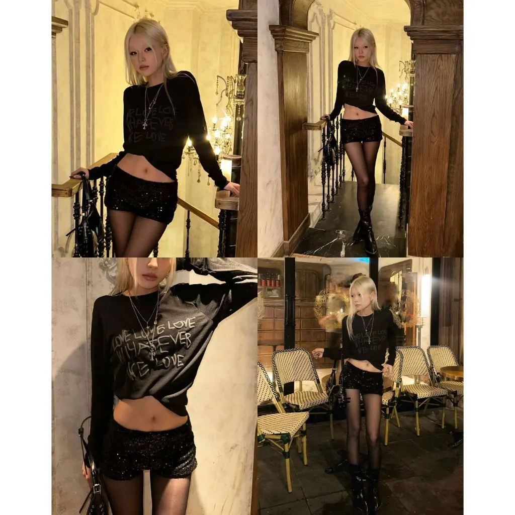 Ảnh 𝐊𝐈𝐋𝐋 𝐒𝐘𝐒𝐓𝐄𝐌 - Áo thun nữ mỏng nhẹ xuyên thấu tay dài  LOVELOVE in chữ nổi 3