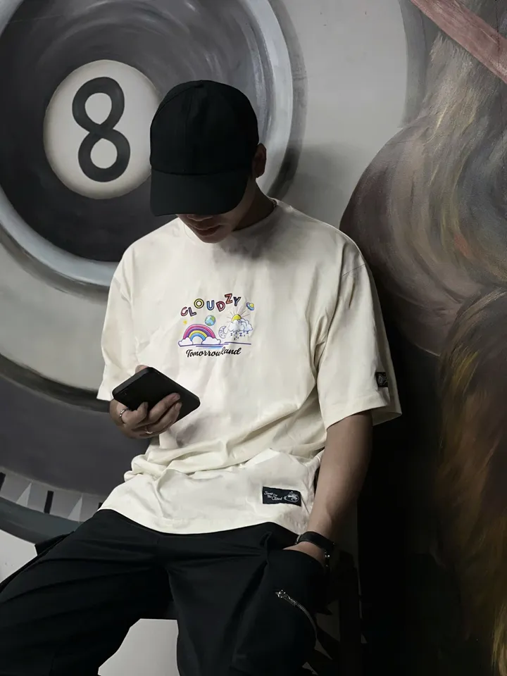 Ảnh Áo thun nữ nam unisex tay lỡ phông localbrand CLOUDZY form rộng teen cổ tròn trắng oversize TOMORROW 4
