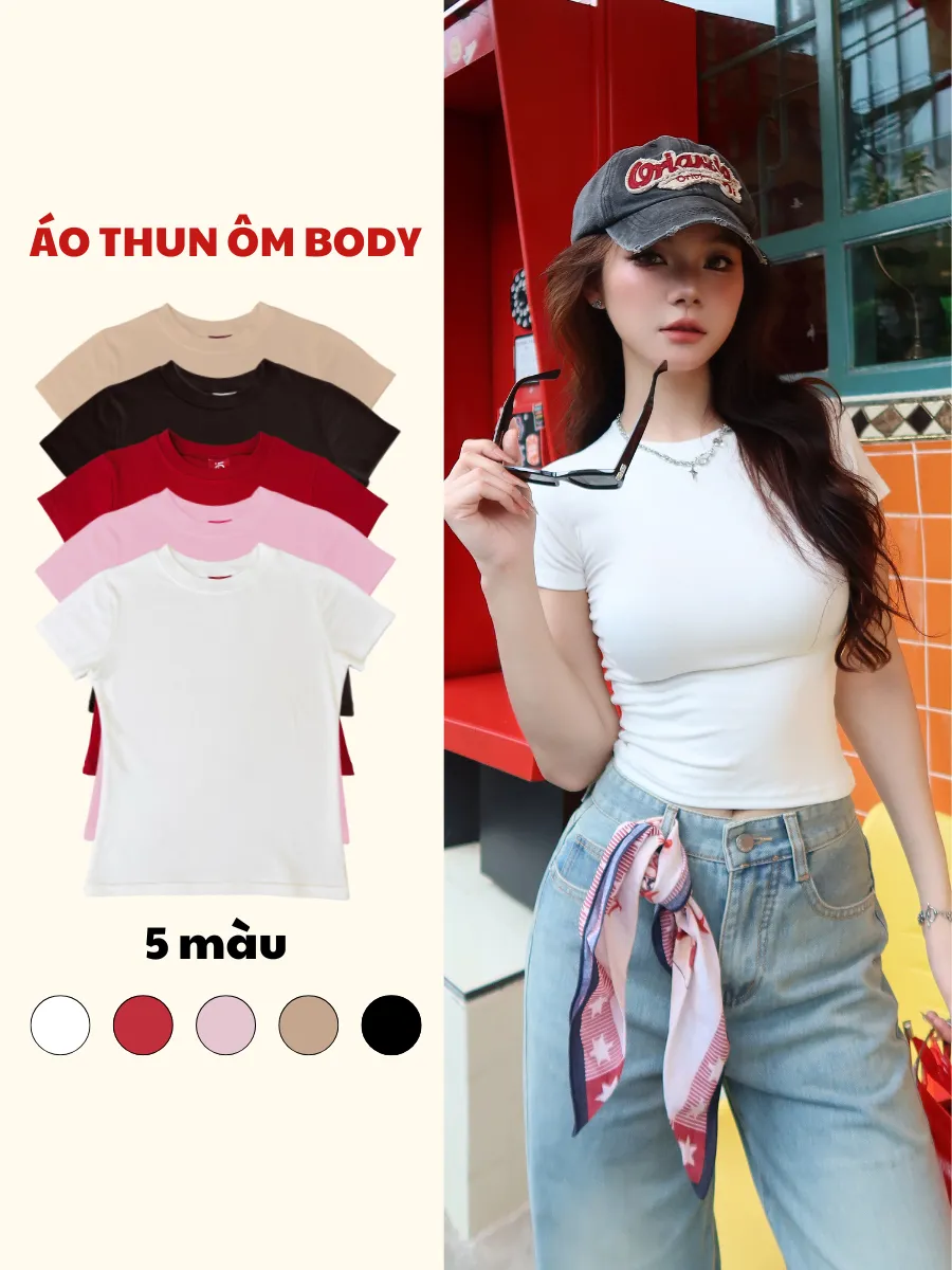 Ảnh Áo thun nữ trơn basic ôm body co giãn chất thun mịn TiQi Jeans nhiều màu A149 1