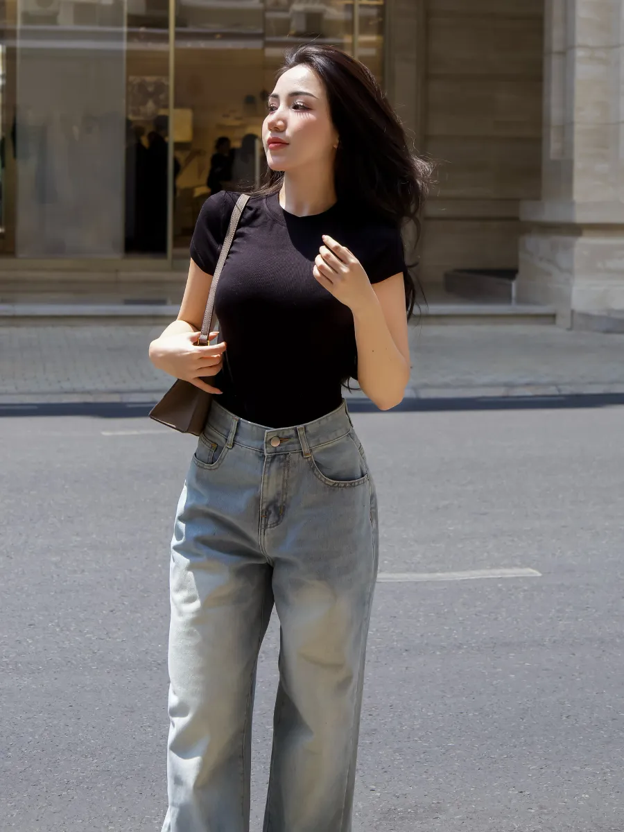 Ảnh Áo thun nữ trơn basic ôm body co giãn chất thun mịn TiQi Jeans nhiều màu A149 2