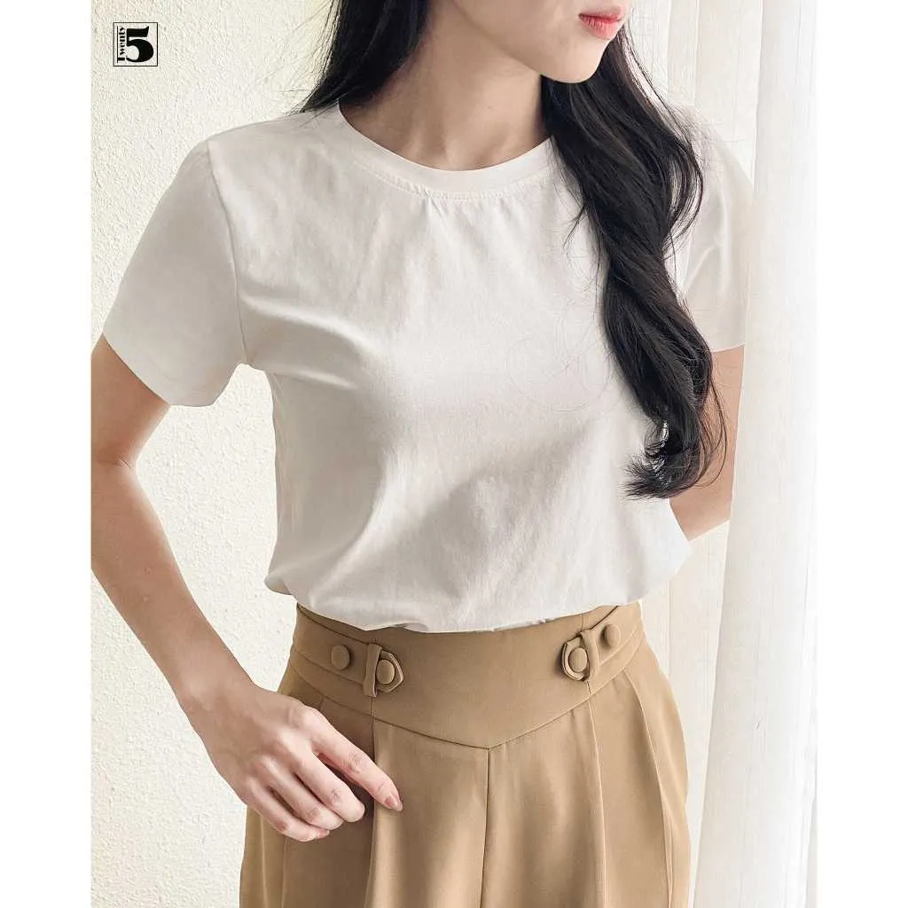 Ảnh Áo thun nữ trơn nhiều màu tay ngắn, dáng ôm vải mềm co dãn nhẹ Twentyfive TL14 1