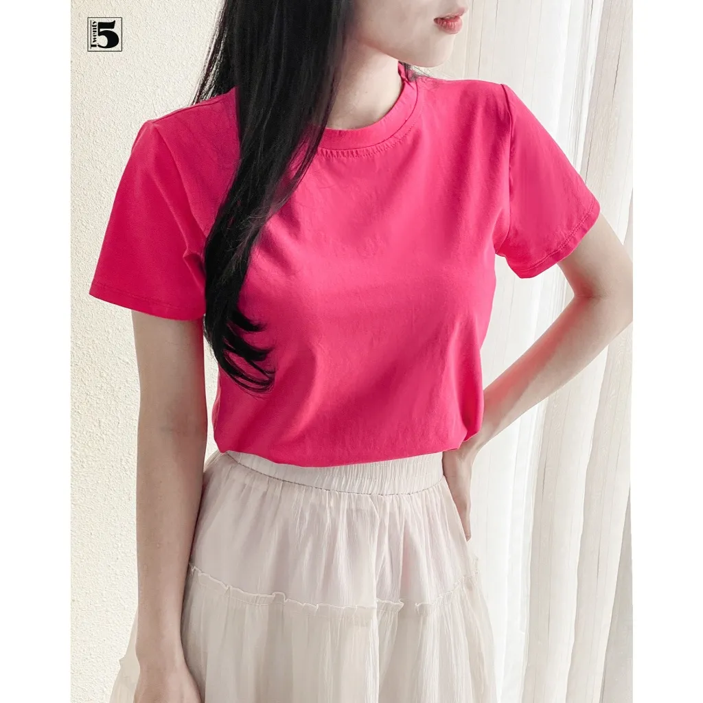 Ảnh Áo thun nữ trơn nhiều màu tay ngắn, dáng ôm vải mềm co dãn nhẹ Twentyfive TL14 2