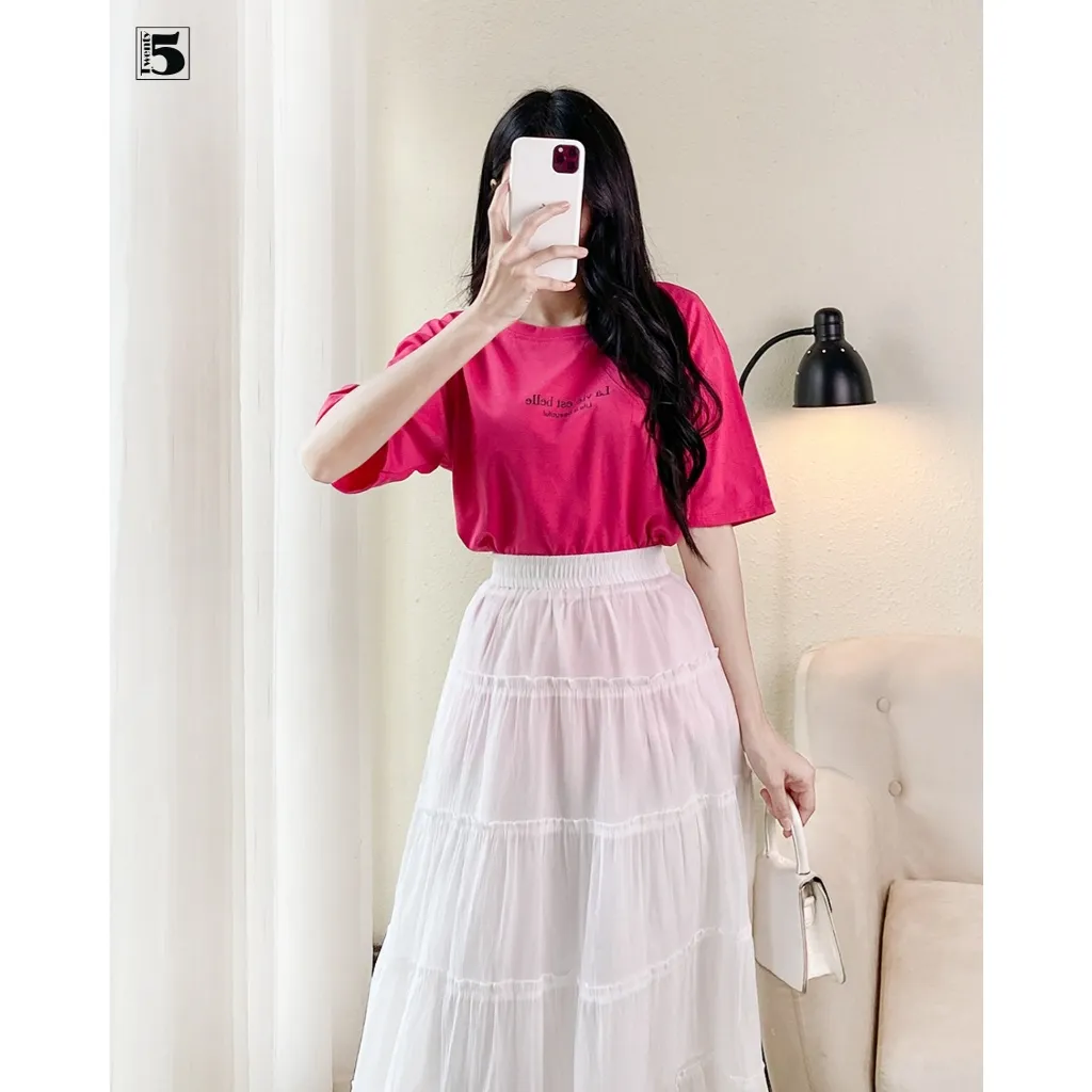 Ảnh Áo thun nữ Twentyfive dáng rộng ngắn tay, cổ tròn họa tiết in chữ La vie est belle TL13 1