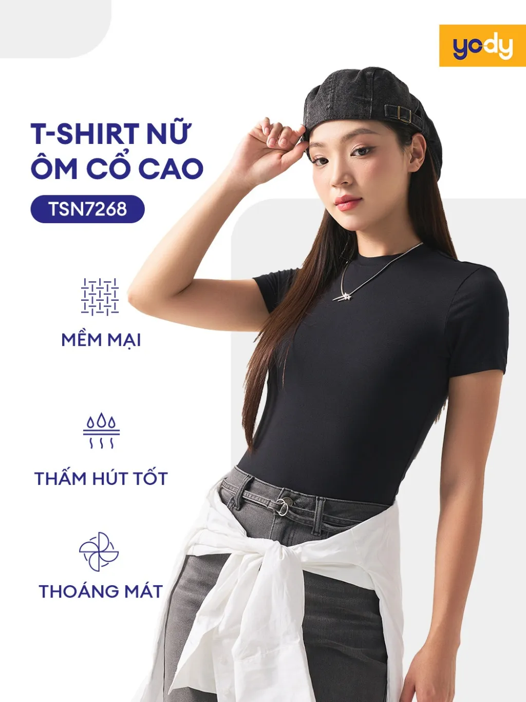 Ảnh Áo thun nữ YODY dáng ôm, cổ tròn, cao, vải bambo mát mẻ, co giãn TSN7268 1