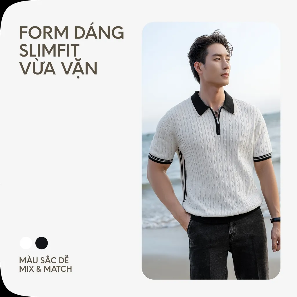 Ảnh Áo Thun Polo Nam By Cotton Cao Cấp Dệt Kim Twist - Trắng Phối Bo Đen 3