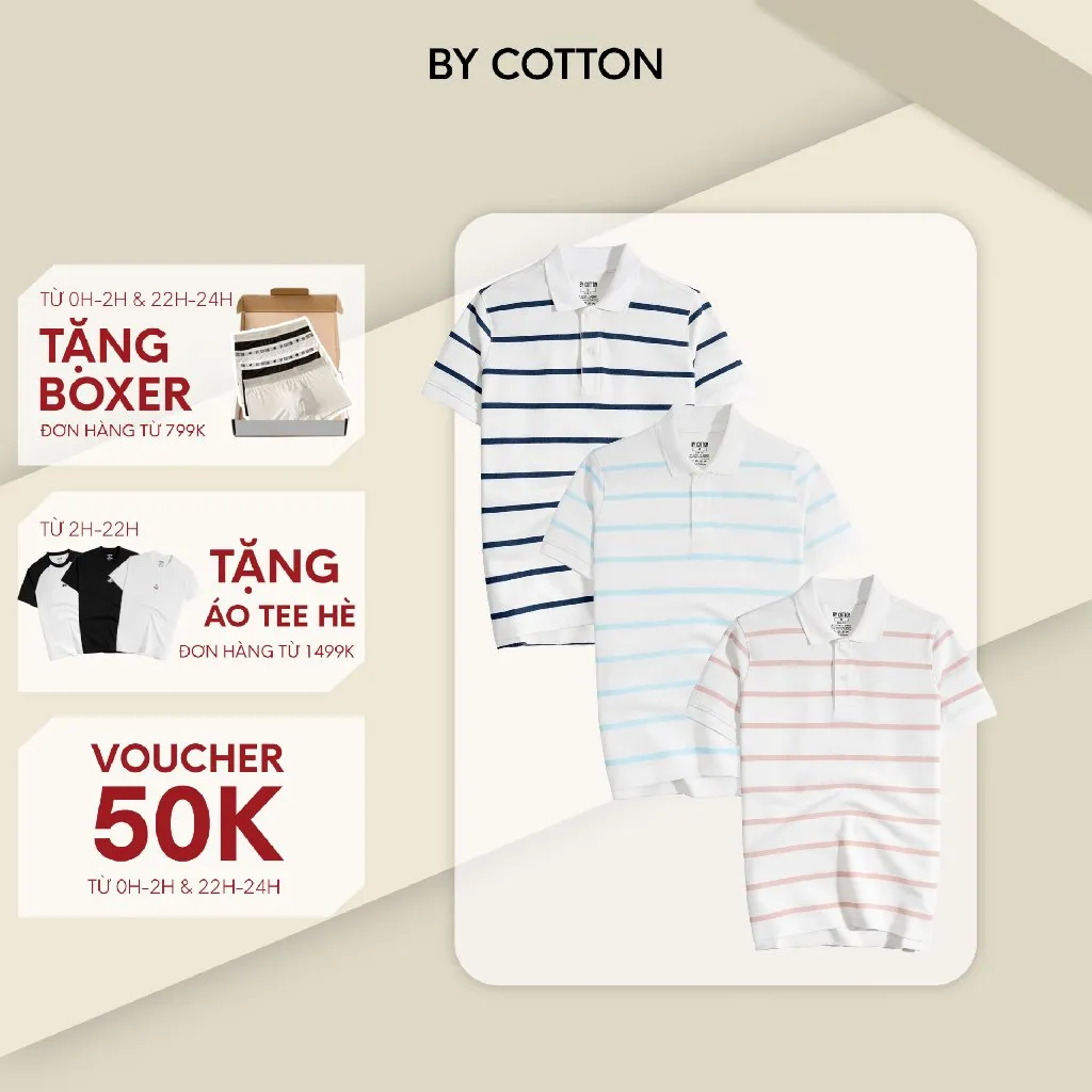 Ảnh Áo Thun Polo Nam By Cotton Cao Cấp Polo Pique 2.0 Trắng In Sọc 1