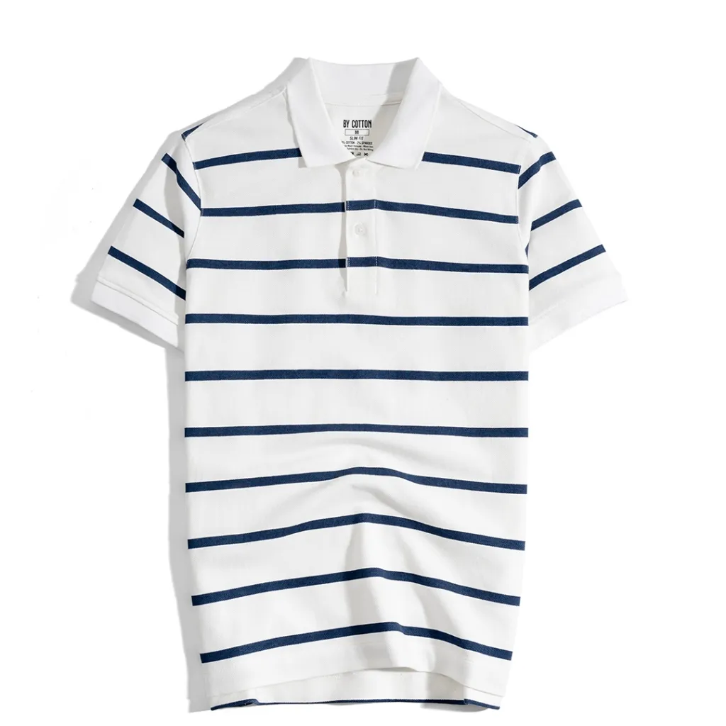 Ảnh Áo Thun Polo Nam By Cotton Cao Cấp Polo Pique 2.0 Trắng In Sọc 2