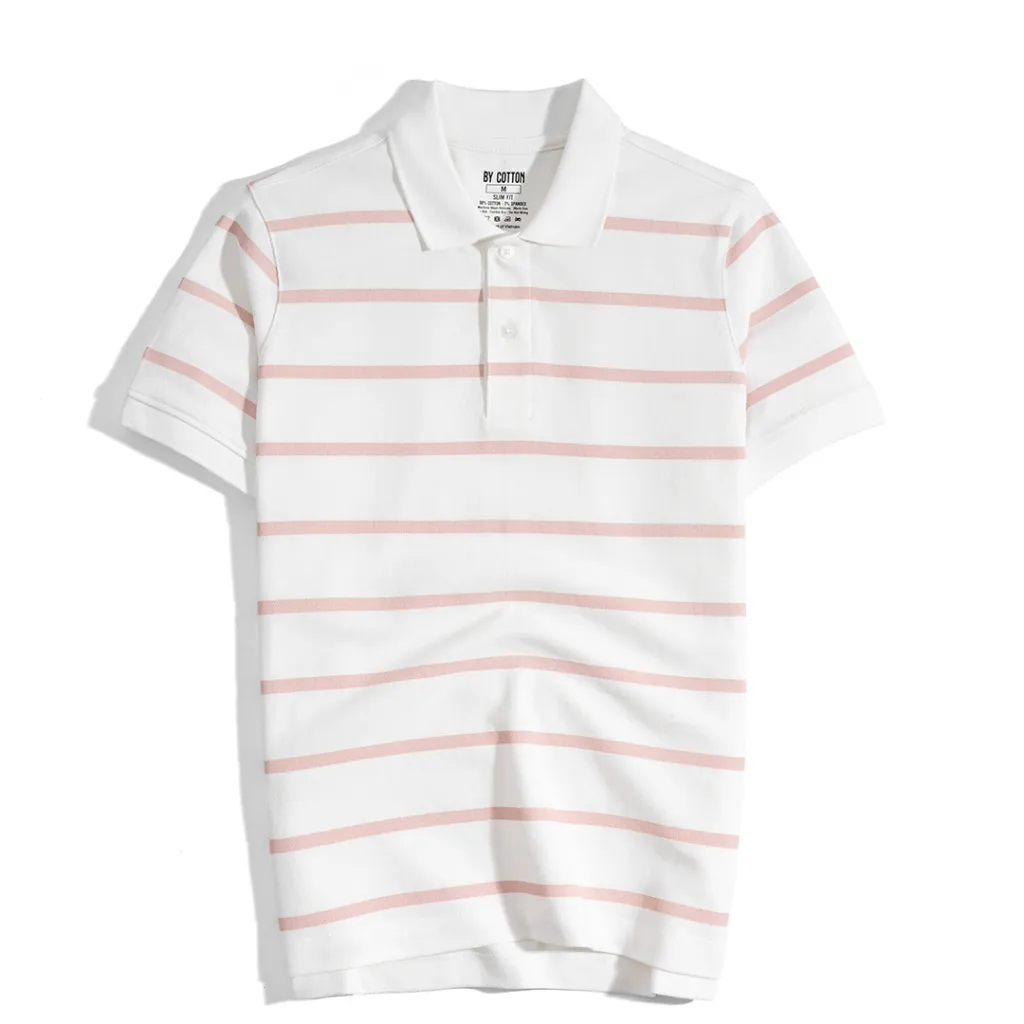 Ảnh Áo Thun Polo Nam By Cotton Cao Cấp Polo Pique 2.0 Trắng In Sọc 3
