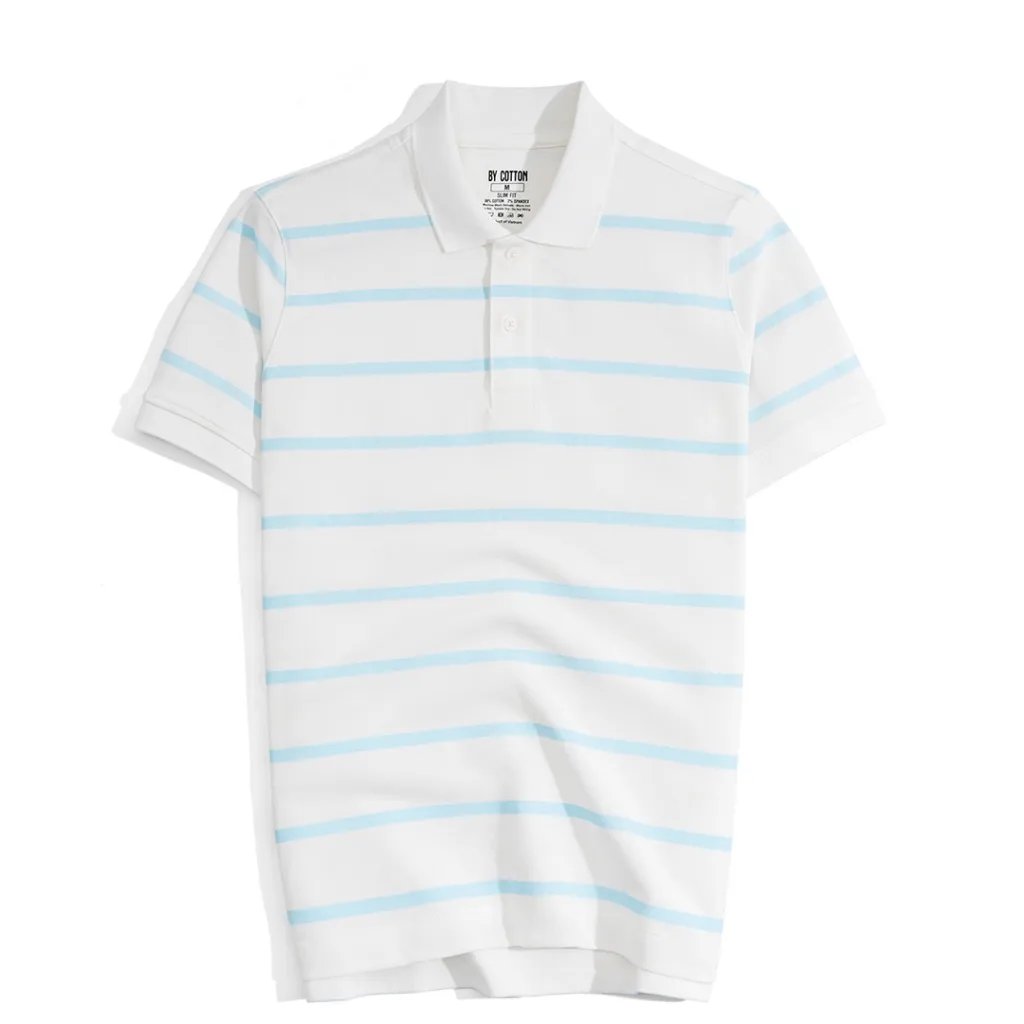 Ảnh Áo Thun Polo Nam By Cotton Cao Cấp Polo Pique 2.0 Trắng In Sọc 4