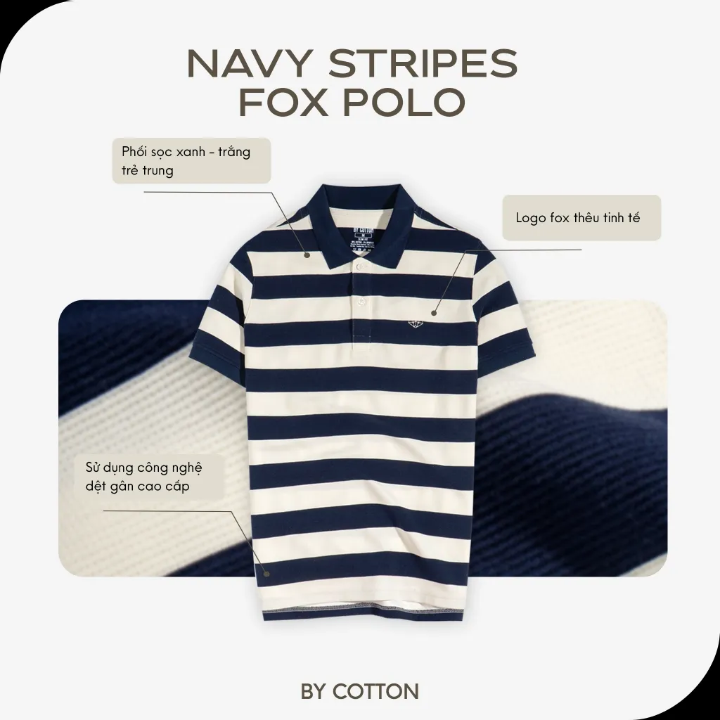 Ảnh Áo Thun Polo Nam Cao Cấp Stripes Fox Vải Gân, Sợi Spandex Chống Nhăn Multi Color BY COTTON 2