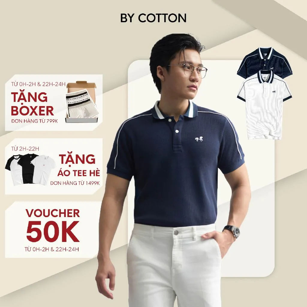 Ảnh Áo Thun Polo Nam Cao Cấp Waffle 2 Màu Trắng - Xanh Đen Thêu Ngựa BY COTTON 1