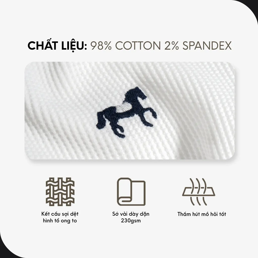 Ảnh Áo Thun Polo Nam Cao Cấp Waffle 2 Màu Trắng - Xanh Đen Thêu Ngựa BY COTTON 3