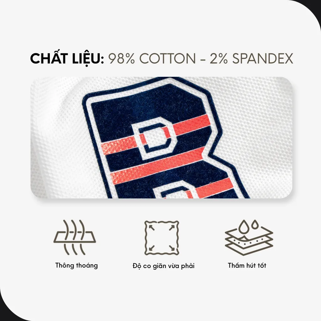 Ảnh Áo Thun Polo Nam Cao Cấp Cool Pique Trắng Bo Cổ Xanh In B By Cotton 2