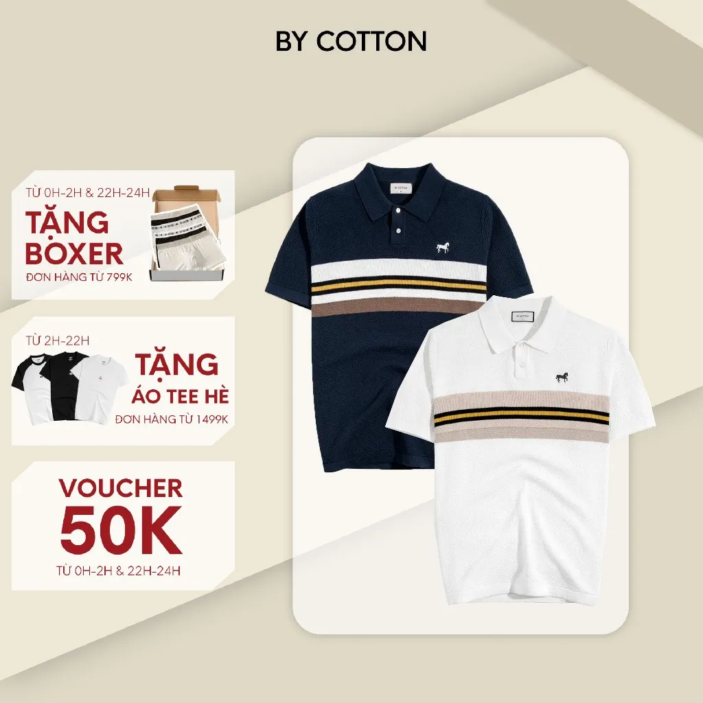 Ảnh Áo Thun Polo Nam Cao Cấp Dệt Kim Trắng - Xanh Đen Sọc Ngực Thêu Ngựa - SS2 By Cotton 1