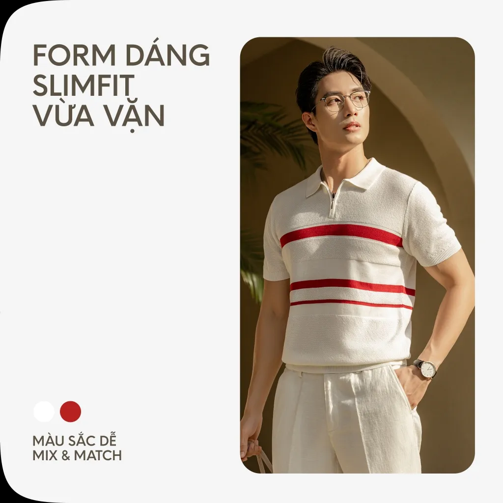 Ảnh Áo Thun Polo Nam Cao Cấp Dệt Kim Trắng Sọc Ngực Đỏ - SS2 By Cotton 4