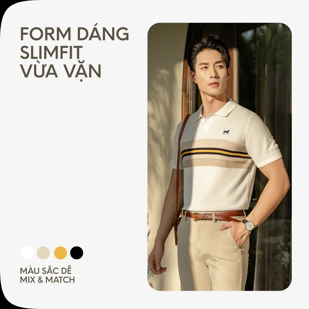 Ảnh Áo Thun Polo Nam Cao Cấp Dệt Kim Trắng - Xanh Đen Sọc Ngực Thêu Ngựa - SS2 By Cotton 4