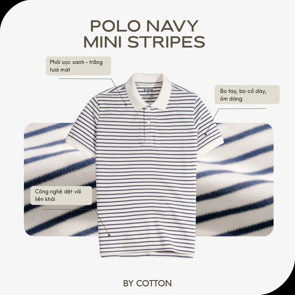 Ảnh Áo Thun Polo Nam Cao Cấp Phối Sọc Nhuyễn Màu Xanh Đen BY COTTON 2