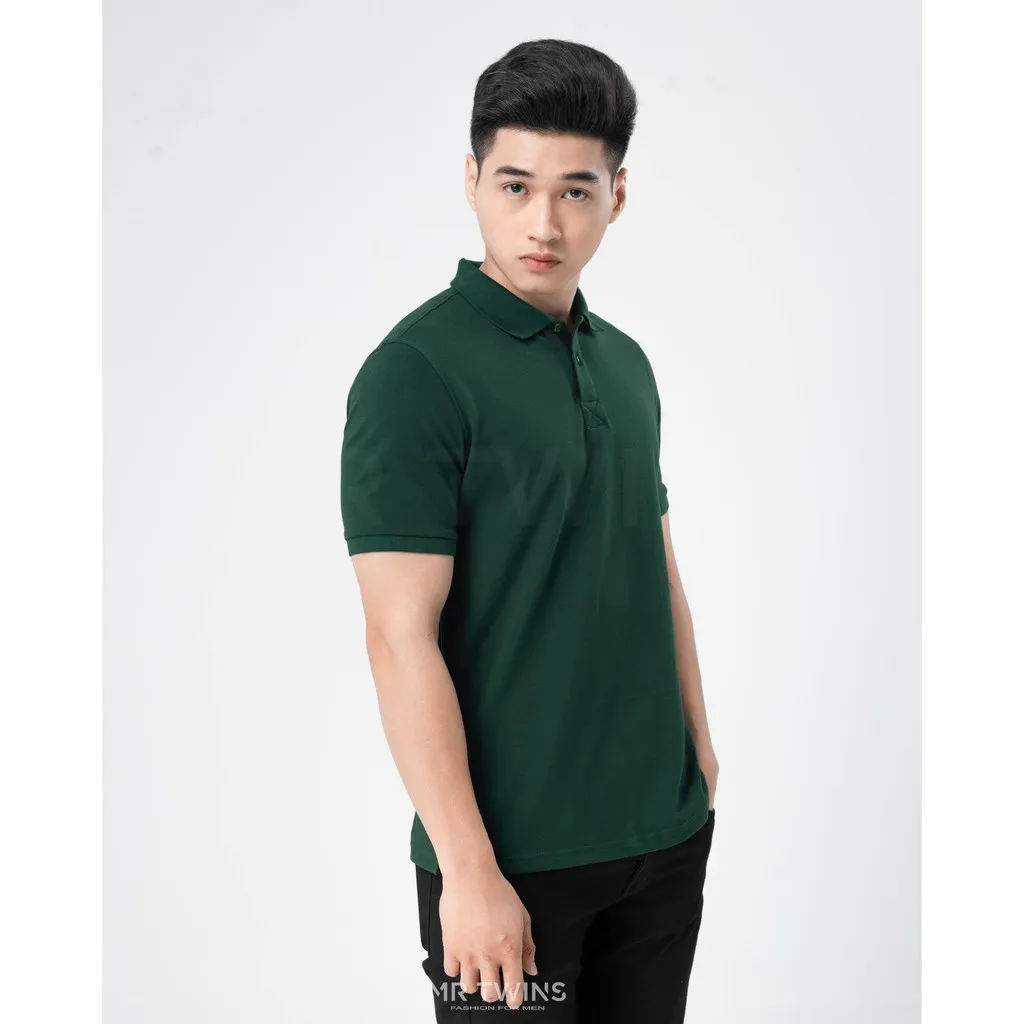 Ảnh Áo Thun Polo Nam Cổ Bẻ Màu Xanh Két Vải Cotton Cá Xấu Thương Hiệu MrTwins® 1
