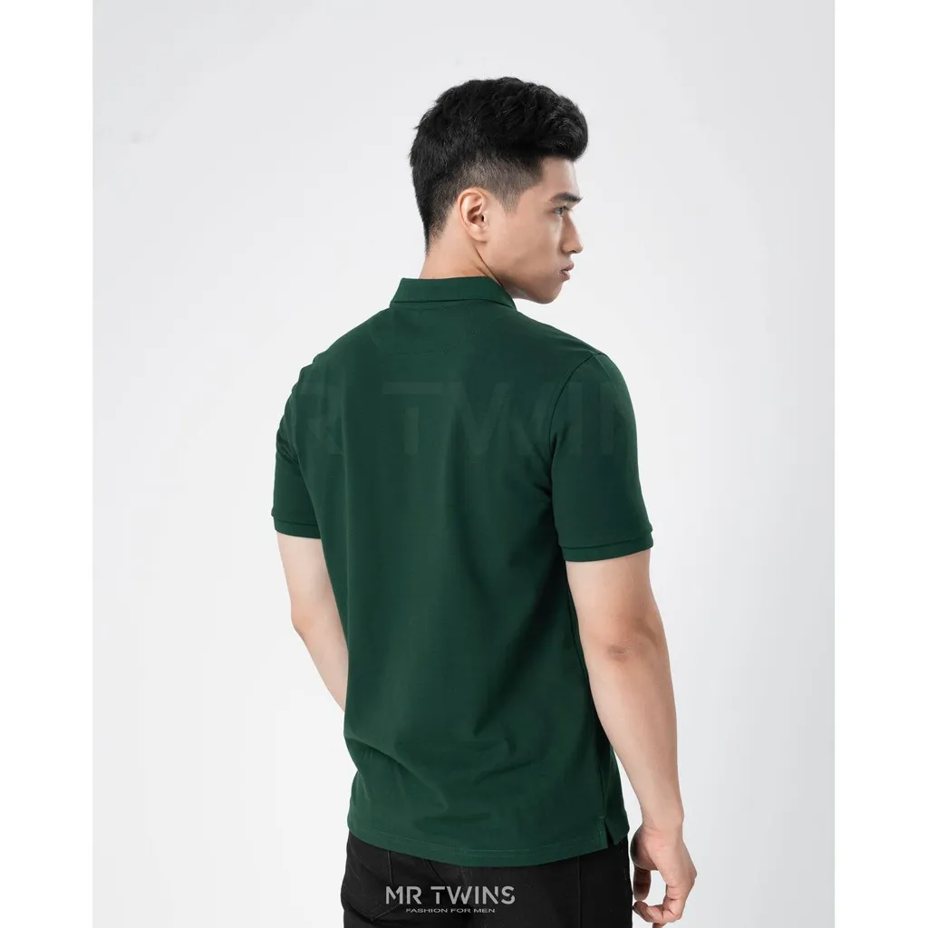 Ảnh Áo Thun Polo Nam Cổ Bẻ Màu Xanh Két Vải Cotton Cá Xấu Thương Hiệu MrTwins® 2
