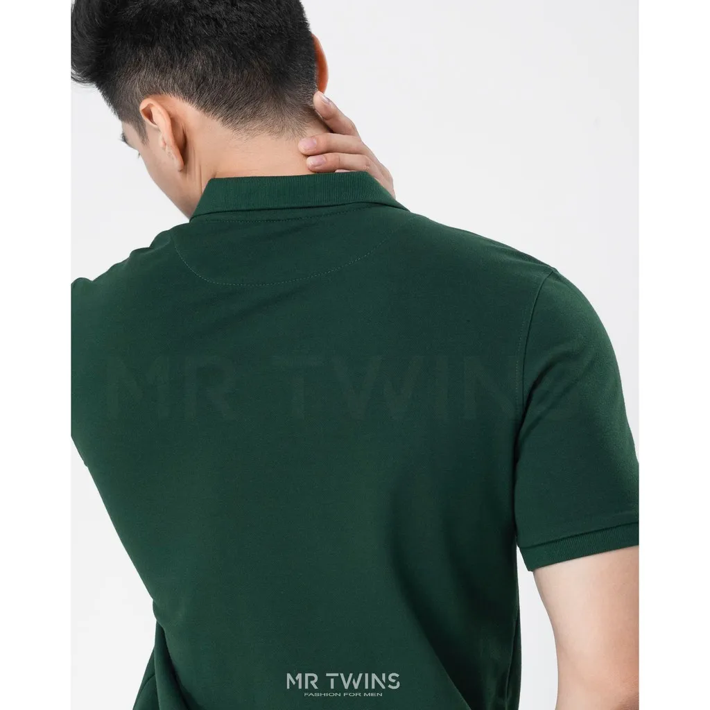 Ảnh Áo Thun Polo Nam Cổ Bẻ Màu Xanh Két Vải Cotton Cá Xấu Thương Hiệu MrTwins® 3